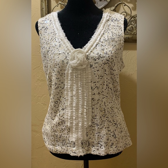 David Meister Tops - David Meister Sequined Top With Rosette & Ruffles Size 10